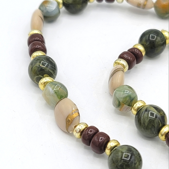 Polished Stone Earth Tone Beaded Necklace with Mixed Materials Boho Vintage - Picture 3 of 5